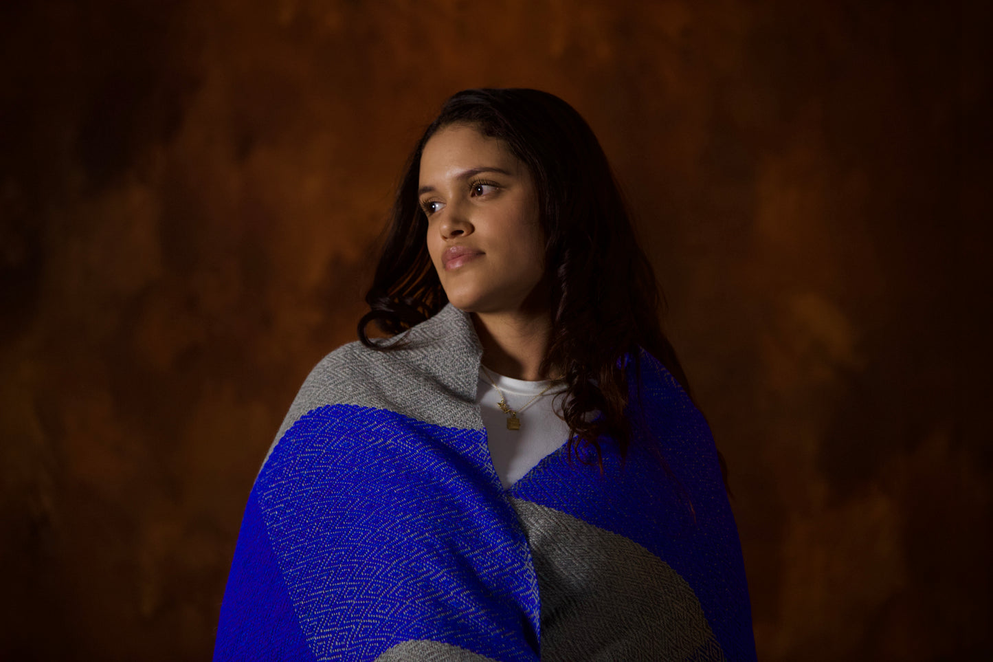 Alpaca Shawl - Blue and Grey