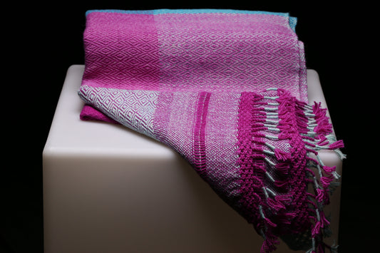 Alpaca Shawl - Pink & Light Blue