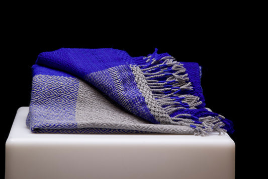 Alpaca Shawl - Blue and Grey